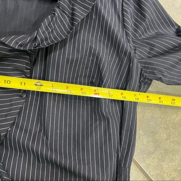 90 Spiegel Black Stripe Ruffle Collar Wrap Dress Sz 14 Goth Grunge Dark Romantic - Picture 6 of 10